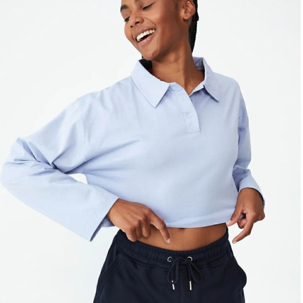 COTTON ON BODY WOMEN'S POLO LONG SLEEVE TOP BLUE SIZE S